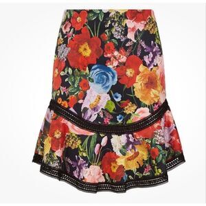Alice + Olivia Eriko Floral Curved Hem Skirt